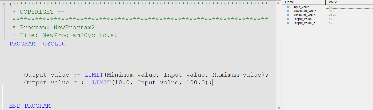 B&R Automation Studio LIMIT Instruction Blocks in Structured Text